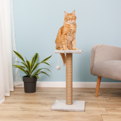 Когтеточка-столбик (30х30х55 см, верёвка 7 см) из джута с площадкой для кошек, светло-серый