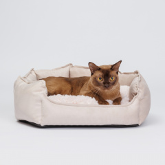 Лежак с искусственным мехом для кошек и собак, 46х46х15 см, бежевый