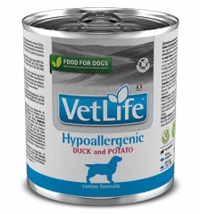 Vet Life Hypoallergenic диетический влажный корм для собак, гипоаллергенный, с уткой и картофелем, 300г