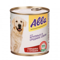 Влажный корм (консервы) для собак средних и крупных пород, с говядиной и сердцем, 750 гр.