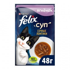Влажный корм (пауч) неполнорационный для взрослых кошек, суп с сочными ломтиками ягненка, 48 гр.