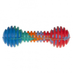 Игрушка для собак Гантель рифленая резиновая разноцветная 15 см