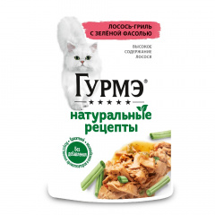 Влажный корм (пауч) для взрослых кошек Натуральные рецепты, с лососем, 75 гр.