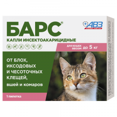 Барс Капли инсектоакарицидные для кошек до 5 кг, 1 пипетка