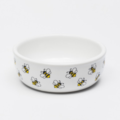 Миска керамическая для грызунов, 10x3,7 см, белая с пчелками