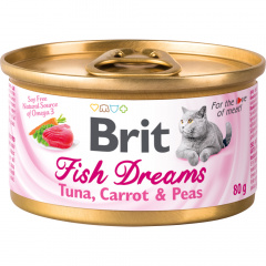 Fish Dreams Влажный корм (консервы) для кошек, с тунцом, морковью и горошком, 80 гр.