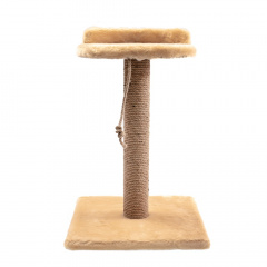 Когтеточка-столбик (40х40х60 см) с полкой, джутом и подвесной игрушкой-веревкой для кошек, крем-брюле