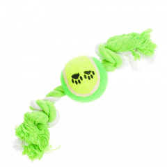Игрушка для собак Мяч на веревке зелено-белая 28 см