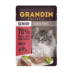 Senior Grain free Monoprotein Влажный корм (пауч) для пожилых кошек, патэ из нежного мяса говядины в желе, 85 гр.