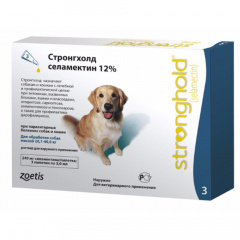 Стронгхолд капли на холку для собак весом от 20 до 40 кг от блох, клещей и гельминтов, 3 пипетки по 2 мл