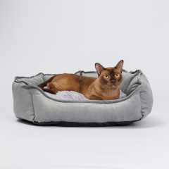 Лежак с искусственным мехом для кошек и собак, 55х50х20 см, серый