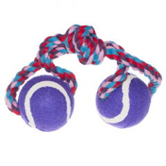 Игрушка для собак Мячи теннисные на веревке с узлом фиолетовые 40 см