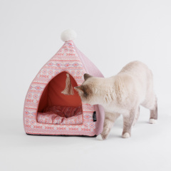 Дом для кошек и собак мелких пород с помпоном, 35х35 см, розовый