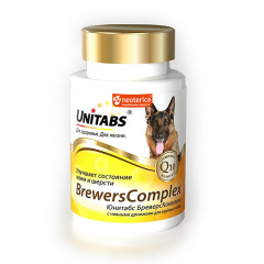 Витаминно-минеральный комплекс с пивными дрожжами для кожи и шерсти крупных собак, 100 таблеток