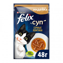Влажный корм (пауч) неполнорационный для взрослых кошек, суп с сочными ломтиками индейки, 48 гр.