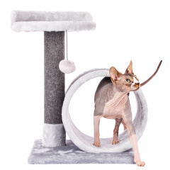 Когтеточка-столбик Алжир (высота 60 см) из ковролина с игрушкой для кошек, серый