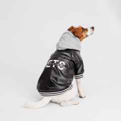 Куртка из кожзама с капюшоном для собак, L, черная