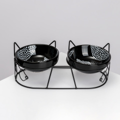 Набор из 2-х керамических мисок на подставке для кошек и собак, 2 шт. по 245 мл, черный