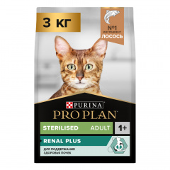 Sterilised Adult Renal Plus Сухой корм для поддержания здоровья почек у стерилизованных кошек и кастрированных котов, с лососем, 3 кг