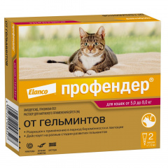 Профендер Капли на холку от гельминтов для кошек от 5 до 8 кг, 2 пипетки по 1,12 мл