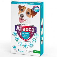 Атакса Капли на холку для собак весом от 4 до 10 кг от блох и клещей, 1 пипетка, 1 мл