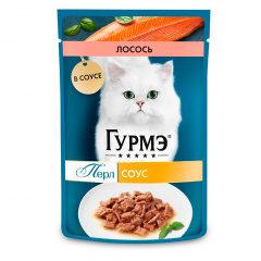 Влажный корм (пауч) для взрослых кошек Перл Нежное филе, с лососем, 75 гр.