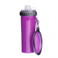 Бутылка с миской дорожная для собак, 700 мл, фиолетовая