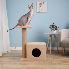 Дом-когтеточка Фрилансер (55х36х64 см, диаметр столбика 10 см) кубический с джутом для кошек, бежевый
