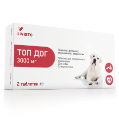 Топ Дог Таблетки от гельминтов для собак крупных пород от 20 до75 кг, 3000 мг, 2 таблетки