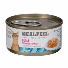 Влажный корм (консервы) для кошек, тунец с топпингом из мяса краба в желе, 85 гр.