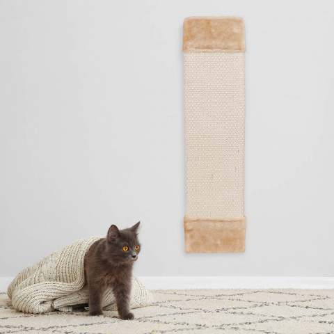 Когтеточка-доска (15х65х1 см) с вертикальным или горизонтальным креплением для кошек, бежевый 1