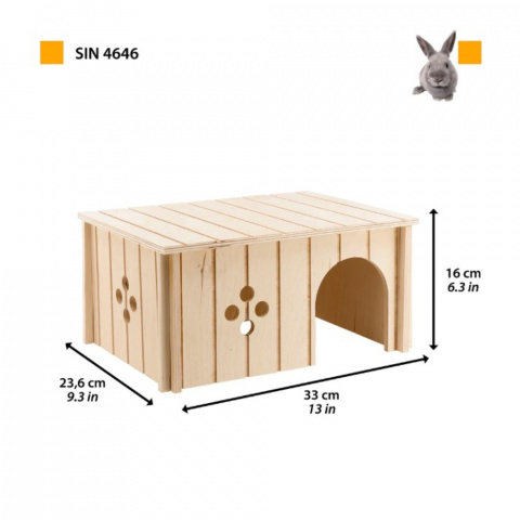 Дом деревянный для кроликов Sin 4646, 33x23,6x16 см 2