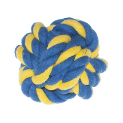 Игрушка для собак Мяч веревочный синий с желтым 6 см