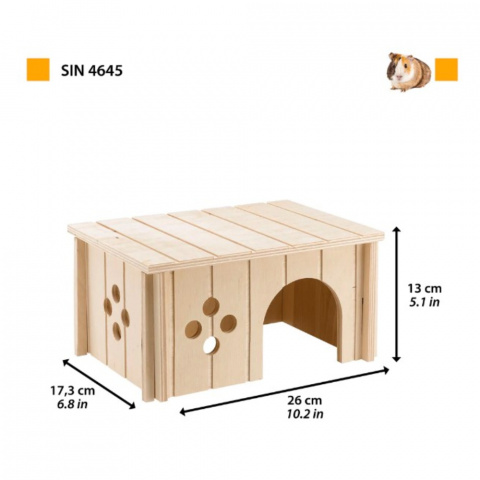Дом деревянный для морской свинки Sin 4645, 26x17,3x13 см 2