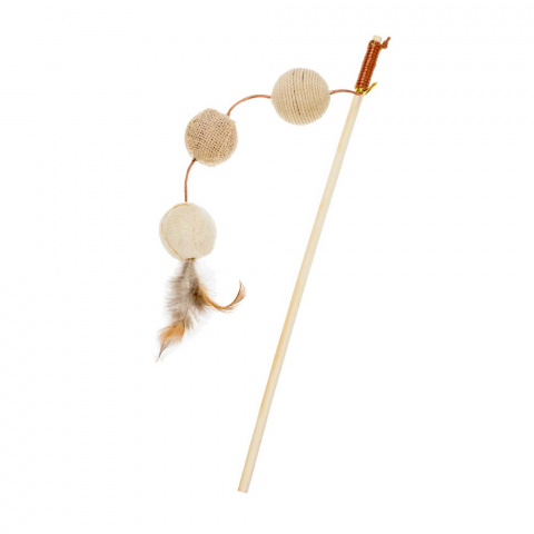 Игрушка для кошек Дразнилка с мячиками, натуральные материалы, 38 см