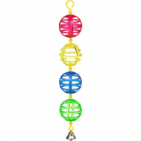 Игрушка для птиц цепочка из решетчатых шариков с колокольчиком пластик