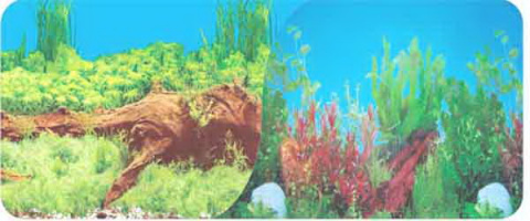 Фон для аквариума растительный с корягой синий/растительный корягой и камнями синий двухсторонний 50 см