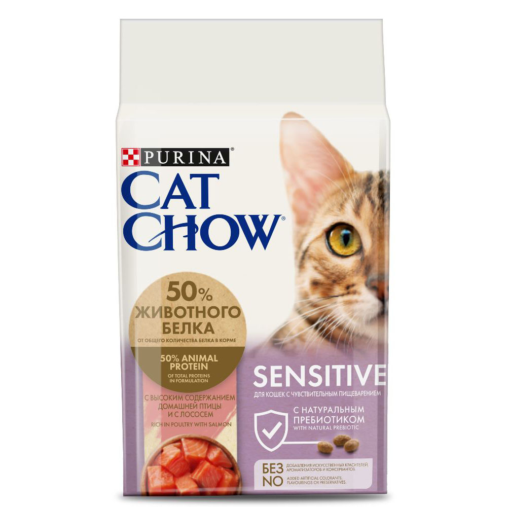 Сухой корм для кошек с чувствительным пищеварением, с высоким содержанием домашней птицы, с лососем