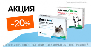 Дехинел: -20% на таблетки от гельминтов для кошек и собак