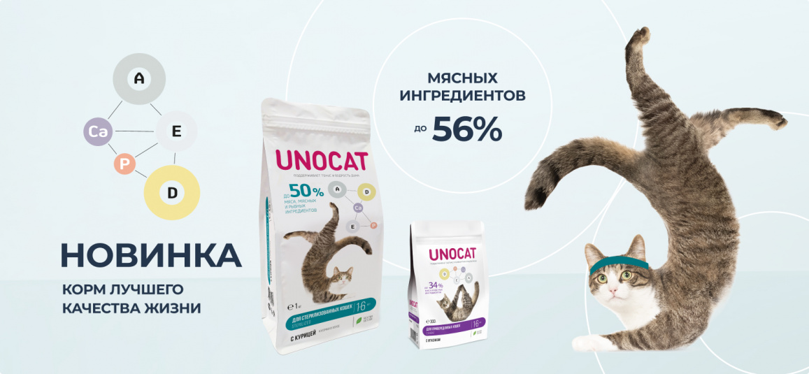 Сухой и влажный корм для кошек UNOCAT: описание, состав кошачьего корма  Унокет