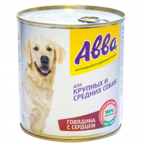 консервы для собак средних и крупных пород, с говядиной и сердцем, 750 г