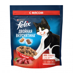 Двойная Вкуснятина сухой корм для взрослых кошек для взрослых кошек с мясом, 200 г