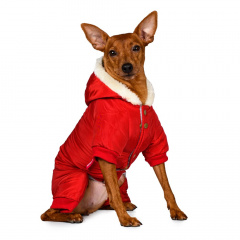 Комбинезон с меховым капюшоном для собак S красный (девочка)