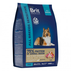 Premium Dog Sensitive Корм для взрослых собак всех пород с чувствительным пищеварением, с ягненком и индейкой, 1 кг