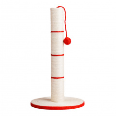 Когтеточка-столбик для кошек Elis на подставке с шариком из сизаля, бежевый/красный, 31х31х50 см