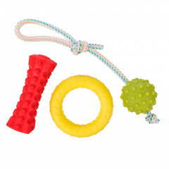 Комплект игрушек для собак: мяч на веревке, палка кусалка, кольцо