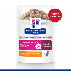 Prescription Diet Gastrointestinal Biome Влажный диетический корм (пауч) для кошек при расстройствах пищеварения и для заботы о микробиоме кишечника, с курицей, 85 гр.