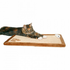 Когтеточка-коврик (55х35х3 см) с игрушкой для кошек, коричневый