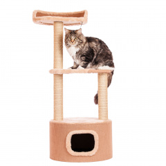 Дом-когтеточка для кошек круглый с лежанкой и игрушкой, бежевый, , 51х51х123 см