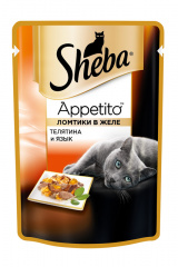 Appetito влажный корм для кошек, ломтики в желе с телятиной и языком